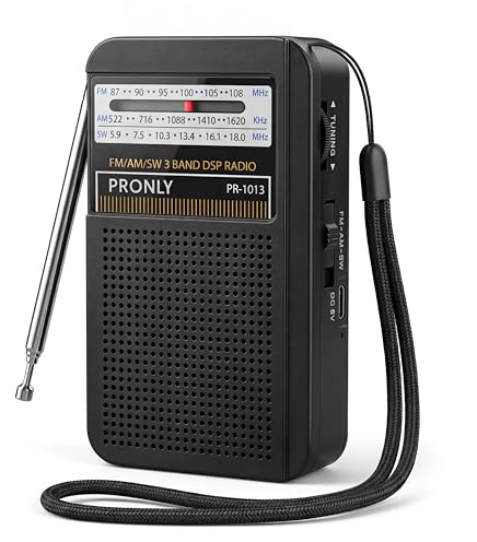 PRONLY Portable AM FM Radio, Mini Transistorradio Batteriebetrieben Schwarz | Integriertem Lautsprecher, Kopfhöreranschluss, USB-C-Ladung, Transistorradio für Zuhause, Reisen und Camping(PR-1013)