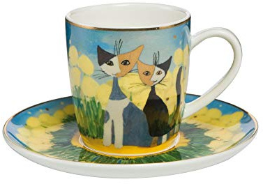 Goebel Espressotasse mit Untertasse aus Porzellan mit Katzenmotiv Rosina Wachtmeister, Maße: 12cm x 12cm x 7cm, 66-860-19-1