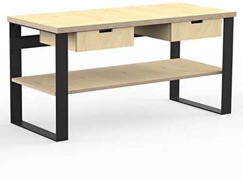 AUPROTEC Profi Design Werkbank 1600 x 750 x 850 mm Arbeitsplatte Multiplex 40mm mit 2 Schubladen und Ablage Holz Werkbankplatte Multiplexplatte Industriequalität Massiv Arbeitstisch