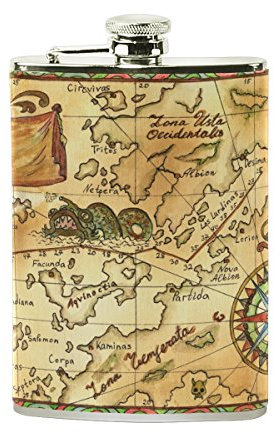 COOSUN Flasque en acier inoxydable anti-fuite avec motif carte de pirate et rose du vent, 227 ml