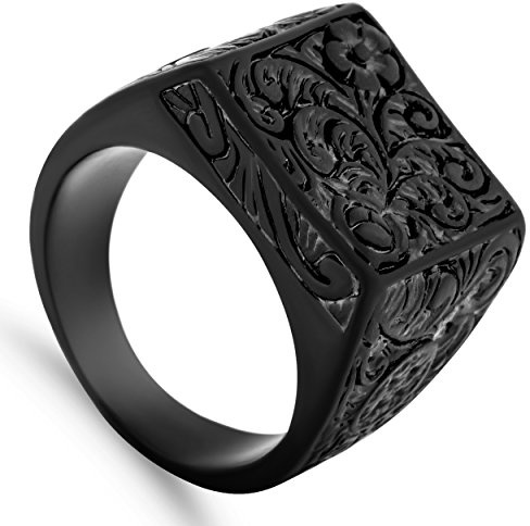 Akitsune Floris Ring | Design-Ring Frauen Herren Edelstahl Groß Floral Blumen Ornament Siegel