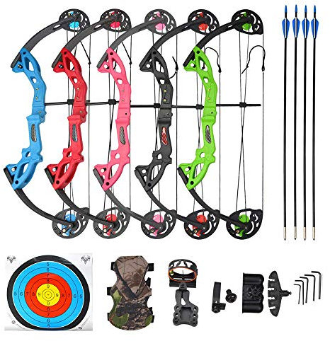 MILAEM Jugend Compoundbogen 15-29lbs Pfeil und Bogen Set Bogen für Anfänger Bogenschießen Jagd Rechte Hand (Schwarz)