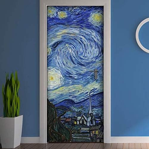 Adesivi per Porte in PVC Premium, Door Cover Notte Stellata Van Gogh, Applicazione Facile e Senza Bolle, Rivestimenti per Porte da Interno 83 x 210 Rifilabili