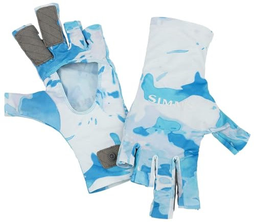 Simms SolarFlex UPF 50 Fingerlose Angelhandschuhe Unisex Cloud Camo Blau XXL