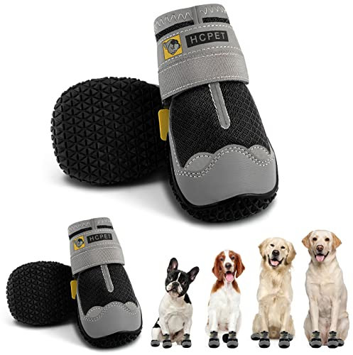 Hcpet Pfotenschutz Hundestiefel, Hundeschuhe Hundeschuhe mit reflektierenden Riemen, Welpenschuhe für kleine mittelgroße Hunde im Freien, Pfotenschutz, 4 Stück