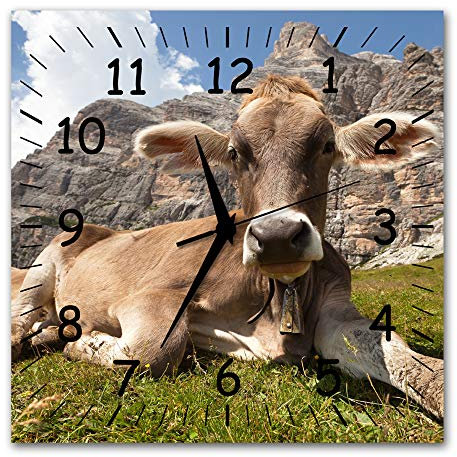Bilder-Manufaktur BM Funk Quarz Wanduhr Funkwanduhr Funkwanduhren Funkuhr Funkuhren kein Ticken lautlos geräuschlos leise modern ohne Tickgeräusche groß XXL Wohnzimmer Küche Kühe ALM 9406-1a SZ