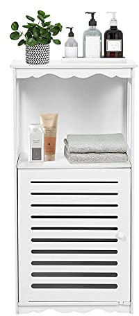 Badezimmerschrank Wei? Badkommode Eckschrank Klein Kommode Schmal Modern Badschrank mit 1 Fach und 1 Schrank f¨¹r Badezimmer Wohnzimmer Schlafzimmer Flur, 38 x 28 x 80 cm