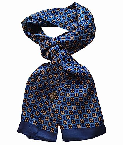 UK_Stone 100% Seide Paisley Blumen Halstuch Herren Schal (Vintage Blumen #2 Dunkelblau)