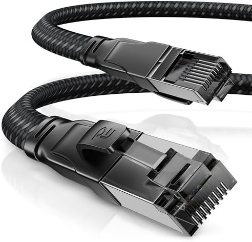 CSL - 5m CAT8.1 Netzwerkkabel Flach 40 Gbits - Baumwollmantel - LAN Kabel Patchkabel - CAT8 Gigabit RJ45 Ethernet Cable - 40000 Mbits Geschwindigkeit - Flachbandkabel - Verlegekabel - CAT6 CAT7