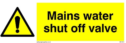 Pack of five - Mains Water Shut Off Valve Sign - 150x50mm - L15