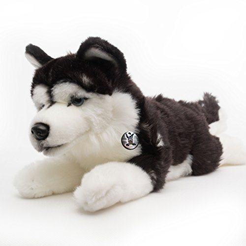 Husky Yukon Schlittenhund schwarz-weiß liegend Hund 29 cm Kuscheltier Plüschtier Hund Plüschhund