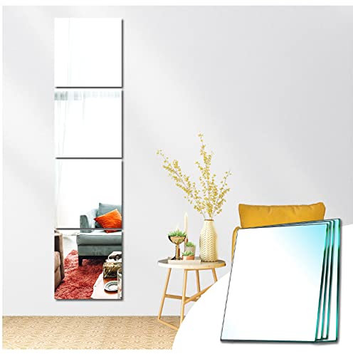 Sqinor Klebespiegel Glas Spiegelfliesen Selbstklebend 30x30cm 4 Stücke, Ganzkörperspiegel Türspiegel DIY Spiegel Kleben Wand Mirror Wall Wandspiegel für Schlafzimmer Wohnzimmer Flur Schrank Tür