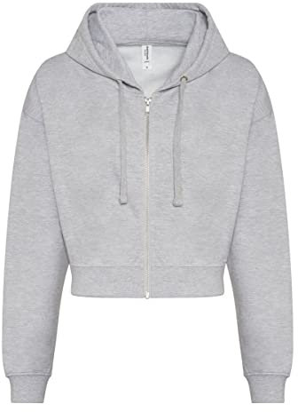 noTrash2003 Damen Hooded Full-Zip Sweatjacke Sweatshirt Hoodie mit Reissverschluss Cropped Abgeschnitten Bolero Style XXS-XL in 5 Farben (L, Grau (Heather Grey))