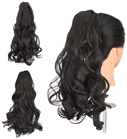 Gairyan Ponytail Extensions 45cm Claw on Pferdeschwanz Haarteil Klammer Clip in Extensions Zopf Lockige Gewellt Lang Haarteil Zopf Synthetik Haar Kunsthaar Haarverlängerung für Frauen (Dunkelbraun)