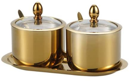 2 cajas de condimentos de acero inoxidable, botella de condimento para condimentos, sal y pimienta, botella de almacenamiento de azúcar con cuchara y tapa transparente para el hogar y la cocina