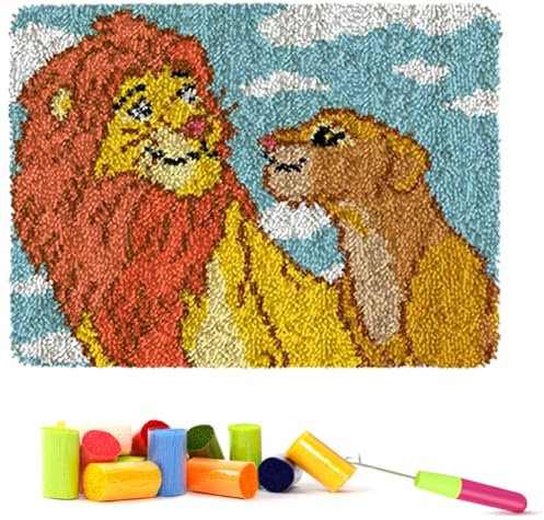 ROCKY&CHAO Simba Latch Hook Kits for Adults and Beginners DIY Latch Hook Lion Rug Kit, Simba Rug Making Kits, Crochet Kits Embroidery Kits Needlework Crafts Hook Rug for Home Decor, 50X38 cm