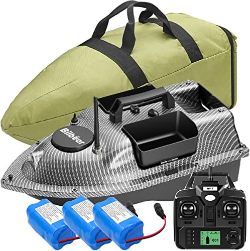 Bilbear GPS Köderboot Futterboot mit Echolot und GPS Köderlieferboot Karpfenfischen Angelköderboot,Fischfinder mit Sonarsensor,Ersatz-Akku,Handtasche (Kohlenschwarz Boot)