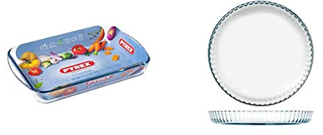 Pyrex 3059019 Lasagneforme rectangulaire & 1040909 Bake & Enjoy Moule à Tarte en verre Ø 31 cm