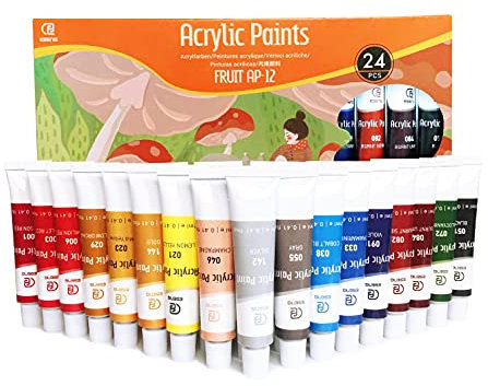 ESENG® Premium Acrylfarben Fruit AP-12, Set 24 Tuben x 12ml, Farbe für Holz, Leinwände und Keilrahmen, Perfekt geeignet für Anfänger, Bastler, Profis und Künstler