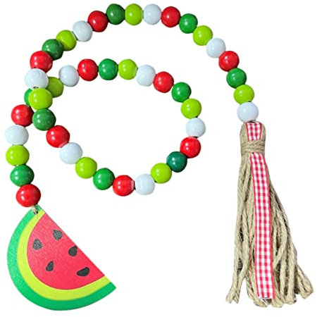 Obstholz Perlen Girlande mit Rustikalen Quasten Sommer Wassermelonen Bauernhaus Perlen Girlande Country Style Home Tablett Dekor für Urlaubswandh? 85 cm