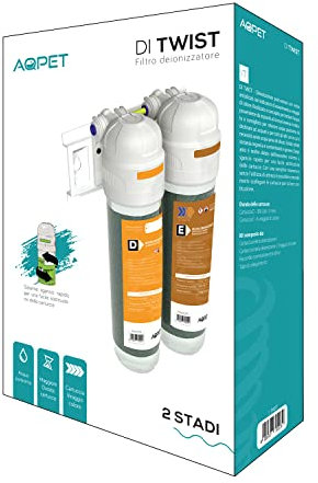 AQPET Impianto PostOsmosi Deionizzante Osmosi Inversa DITWIST 2 Stadi Nuovo Sistema a Sgancio Rapido con Resina Deionizzante per Acquari, Bianco