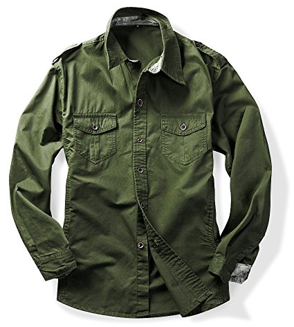 Tianerhay Men's Military Cargo Shirt Cotton Tactical Work Shirt | Lightweight,Long Sleeve Button-Down Shirts,Regular Fit,Combat Top for Hiking, Fishing