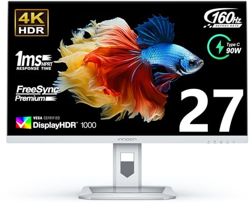 INNOCN Mini LED 4K 160Hz Gaming Monitor UHD 3840x2160p 1ms IPS HDR1000 HDMI 2.1 Computer Monitor, 99% DCI-P3, USB Type-C Connectivity, Swivel Sensor, Height-Adjustable Bracket
