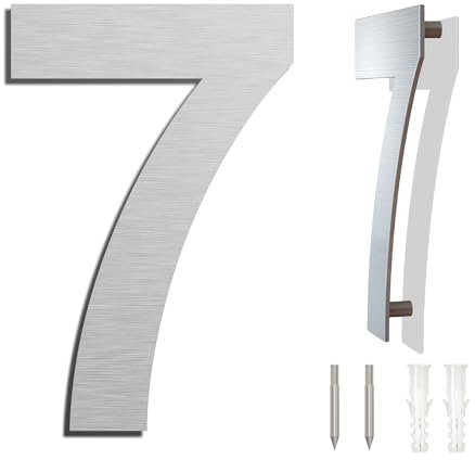 Edelstahl Hausnummer große - Wetterfest und Pflegeleicht - Metallic Mattes Silber Finish - Moderner Schwebender Aussehen und Einfache Installation - Höhe 230 mm - Arial Ziffer 7