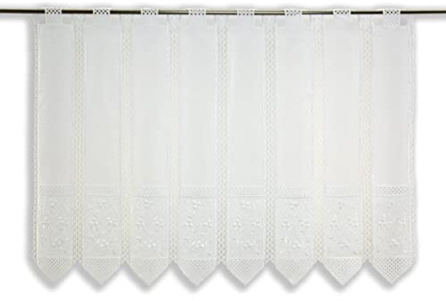 Clever-Kauf-24 nach Maß Scheibengardine Bestickt weiß Ranke Bistrogardine Hardanger (Höhe 60cm)
