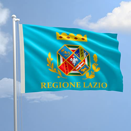 Bandiera Lazio 150x220 cm in Poliestere Nautico Ignifugo 115 g/mq per Uso Interno ed Esterno con Finiture Professionali, Doppie Cuciture, Corda e Guaina, Colori Brillanti e Duraturi