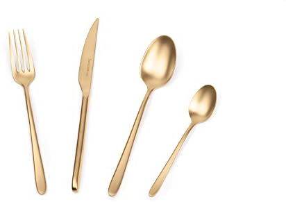 Barazzoni, Set di Posate da Tavola Malachite Oro, Versione Satinata, Monoblocco in acciaio inox 18/10, per 6 persone, 24 pezzi: 6 forchette, 6 cucchiai, 6 coltelli, 6 cucchiaini da tè