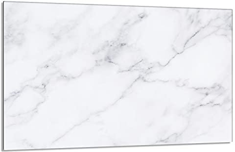 Herdabdeckplatte 80x52 cm 1-teilig Ceranfeldabdeckung Induktion Herdschutz Spritzschutz Glasplatte Deko Schneidebrett, Marmor Weiß