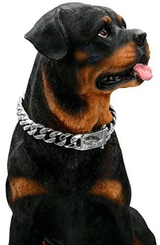 Yuehuamech Hundekette Halsbänder Heavy Duty Cuban Link Silber Hundekette Hundekette Kettenhalsband mit Metallschnalle D Ring für mittlere große Hunde Welpen Kostüm Zubehör