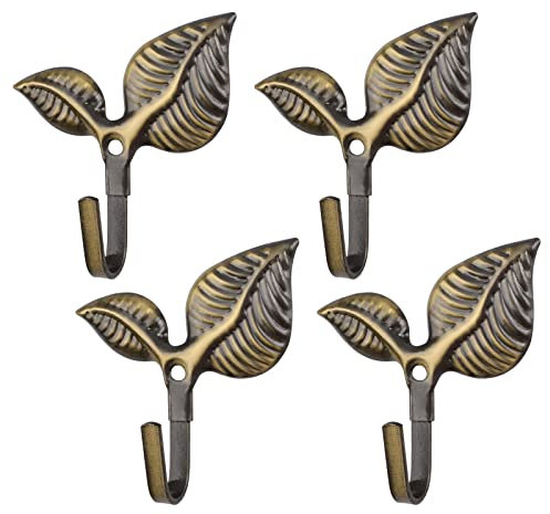 MOROBOR 4 ganchos de sujeción de cortina de estilo retro vintage en forma de hoja, alzapaños de cortina montados en la pared, gancho para colgar toallas de puerta, perchas/hierro bronce verde