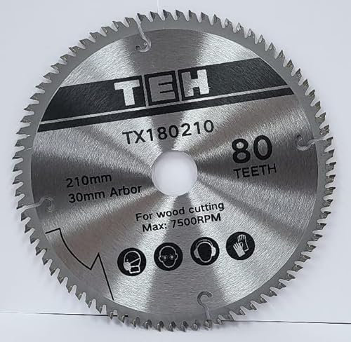 Lame de scie circulaire TCT 210 mm 80 dents x 30 mm alésage compatible avec Evolution Festool Bosch Makita Dewalt 216 mm