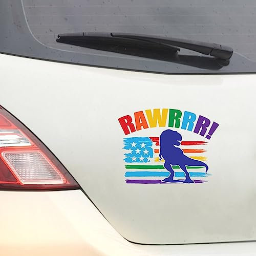 Swavecat Gay LGBTQ Vinyl-Aufkleber, Dinosaurier, LGBT, US-Flagge, Aufkleber, Lesbisch, Gay, Progress, Stolz, Bisexuell, Vinyl-Aufkleber für Stoßstange, LKW, Stoßstange, Fenster, Laptop,