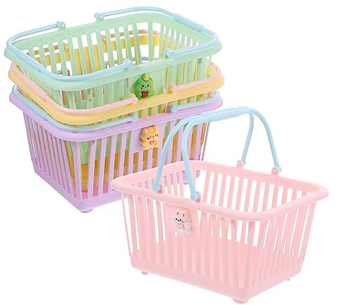 4pcs Small Plastic Basket Portable Storage Bins with Handles for Home Office and Bathroom Lightweight and Organizer for Toys and Sundries