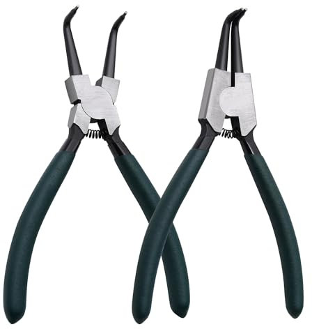 Snap Ring Pliers Set, 2pcs 7 Internal/External Circlip Pliers Kit with Bent Jaw, Heavy Duty Precision Spring Loaded Pliers for Ring Remover Retaining and Remove Hoses, Gaskets