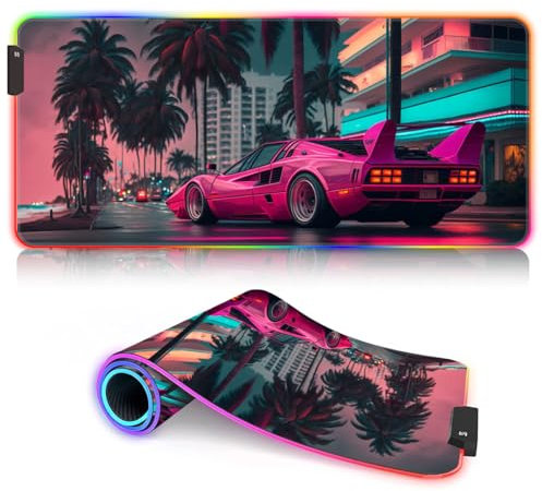 Tapis Souris Jeu XL RGB Tapis Souris Tapis Souris LED étendu XXL 14 Modes Multi Couleurs et Effets Tapis Souris pour Clavier d'ordinateur pour MacBook PC Voiture Sport Classique 30 x 80 cm