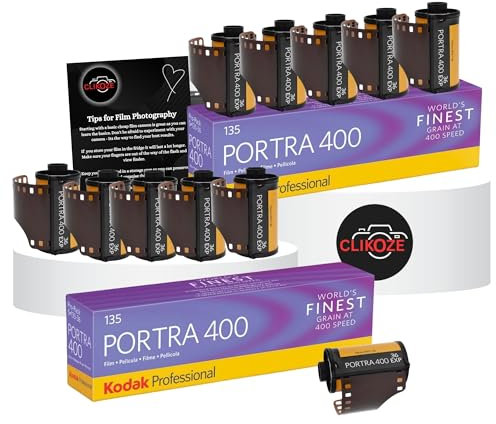 Kodak Portra 400 35mm Film Bundle - 5 Pack Color Negative, 36 Exposures (2 Packs) With Clikoze Camera Photography Tips Card