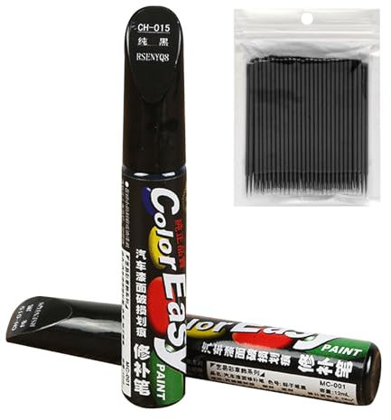 2 Pcs Stylo Retouche Peinture Voiture+100 Pcs Pinceau pour Retouche Voiture Stylo Réparation des rayures et Peinture Auto Tampons de Peinture pour Voiture Anti Rayure pour Carrosserie Moto Vélo Noir