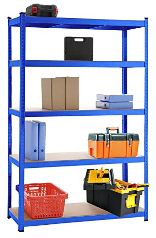 5 Tier Heavy Duty Boltless Metal Shelving Shelves 180cm /150cm Storage Rack Shelf Garage Home (Blue, H 180 x W 120 x D 45 Cm)