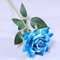 Bouquet di rose artificiali a stelo singolo, in finta seta, bouquet di fiori in velluto di flanella, decorazione per matrimonio (blu)