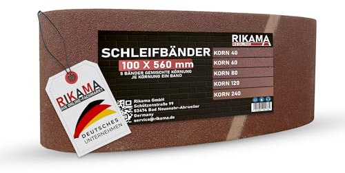 RIKAMA® 5 Sanding Belts 75 x 457 mm in Mix | 1 Band Each Grit 40, 60, 80, 120 and 240 | Fabric Sanding Belts for Belt Sanders | For Hobby, Home and Crafts (15, 100 x 560 mm)