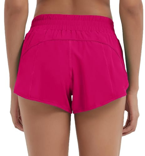 Husnainna Short de sport pour femme de 6,3 cm, taille élastique avec doublure et poche zippée, 021 Rose vif, Taille S