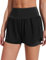 PINSPARK 2in1 Kurze Sporthose Damen Sport Shorts Sommer mit Radlerhose Running Yoga Jogging Beiläufige Elastisch Schnelltrocknende Shorts Schwarz XL