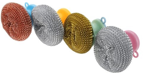 Gatuida 5 Sets Kitchen Wire Brush and Scrubber Set Stainless Steel Pot Cleaning Ball Dish Brush Grill Stone Cleaning Block Pot Scrubber with Handle Random Color