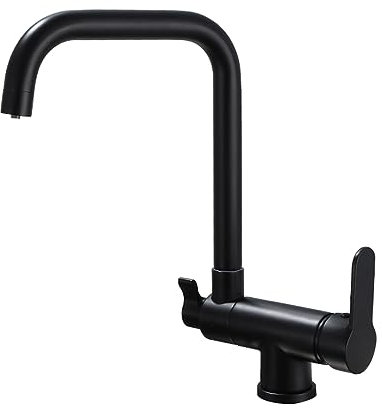 Grifo de cocina de 3 vías Grifos de fregadero de cocina 3 en 1 Mezclador para instalación en ventana Caño giratorio de 360 ° Grifo con filtro de 3 vías para fregadero de cocina, grifo de 3 vías Negr