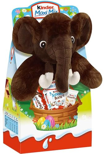 Kinder Maxi Mix Ostern | Geschenkverpackung mit Plüschfigur und Schokoladensortiment | 1 x 133g ('Wenzel Wollhaar')