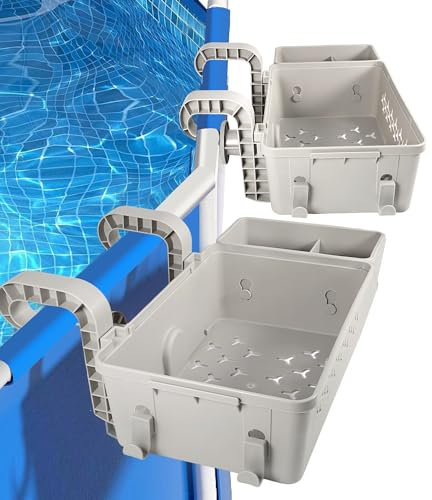 Kculswin 2 Sets Pool-Aufbewahrungskorb, oberirdisches Poolzubehör, Schwimmbad-Aufbewahrungskorb mit Pool-Becherhalter, Pool-Aufbewahrungsbehälter, Korb zum Organisieren von Tassen, Handtüchern (2